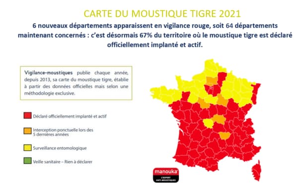 La carte de vigilance du moustique-tigre en France métropolitaine 