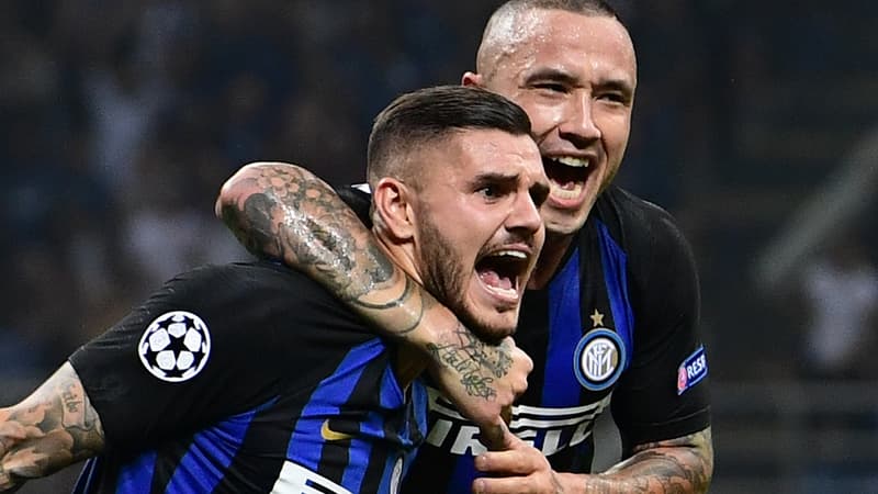 Mauro Icardi et Radja Nainggolan avec le maillot de l'Inter, le 18 septembre 2018