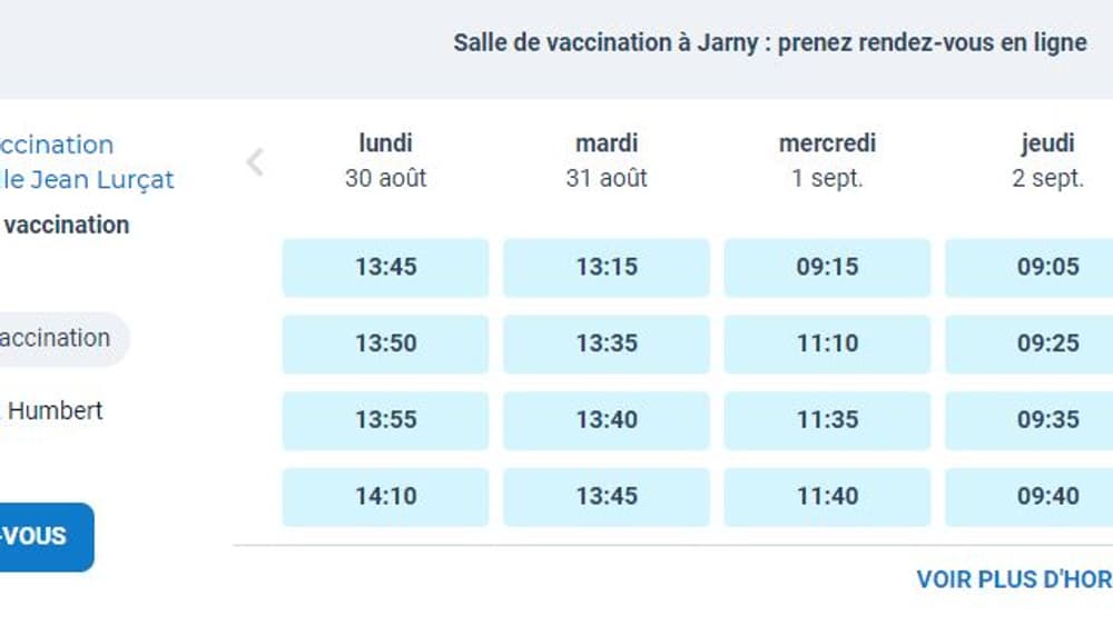 Capture d'écran des rendez-vous disponibles à Jarny. Capture d'écran des rendez-vous disponibles à Jarny.