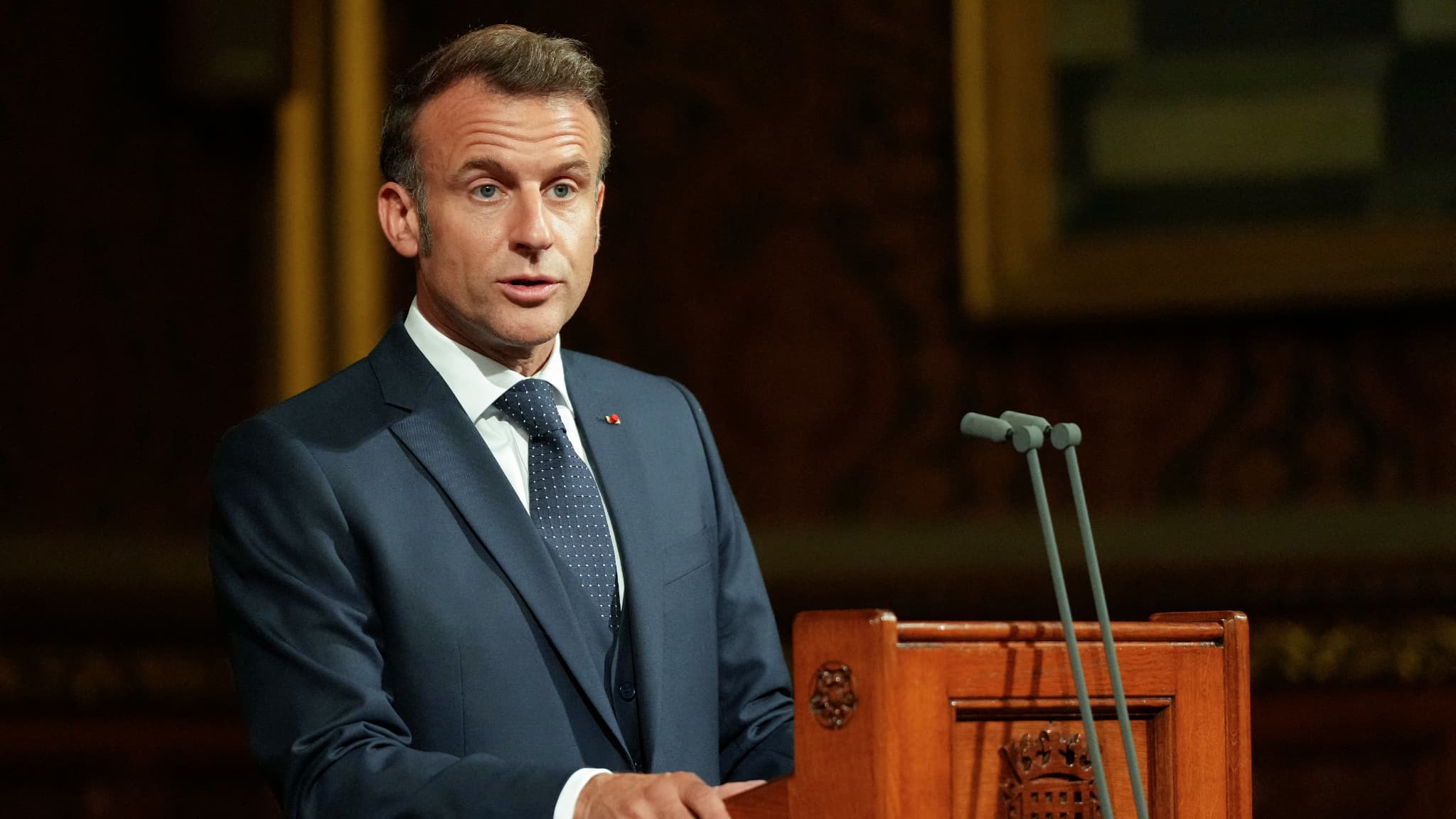 The French president, Emmanuel Macron, addresses the deputies during a visit to the Westminster Palais, this Tuesday, July 8. The French president, Emmanuel Macron, addresses the deputies during a visit to the Westminster Palais, this Tuesday, July 8.