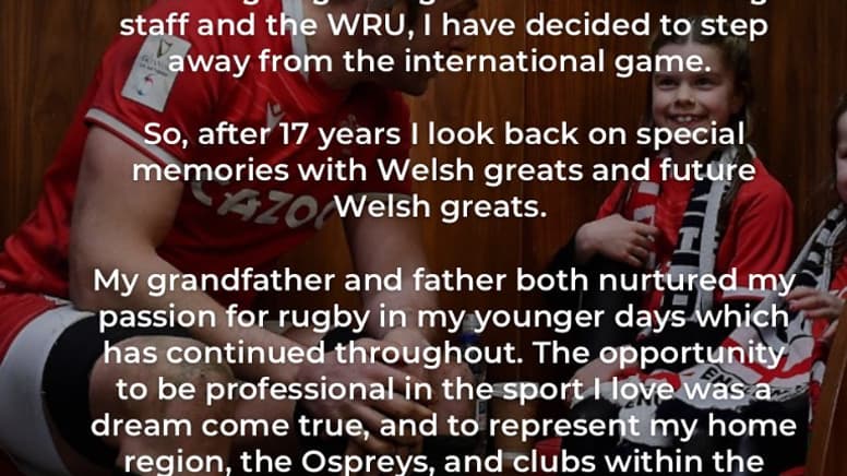 Le message d'Alun Wyn Jones pour sa retraite internationale. Le message d'Alun Wyn Jones pour sa retraite internationale.