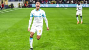 Mason Greenwood après son premier but lors d'Union Saint-Gilloise-OM, le 9 décembre 2025.