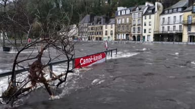 Suite à la tempête Ingrid, la rivière Laïta est montée de quatre mètres à Quimperlé, dans le Finistère, le 24 janvier 2026.