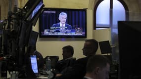 Des traders attentifs au discours du président de la Fed Jerome Powell