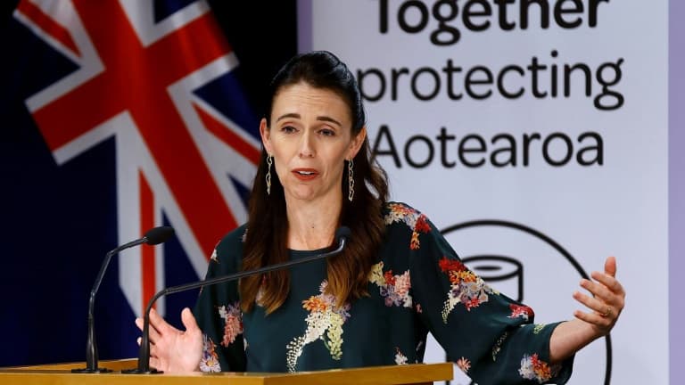 La Première ministre de Nouvelle-Zélande Jacinda Ardern lors d'une conférence de presse le 5 mars 2021 