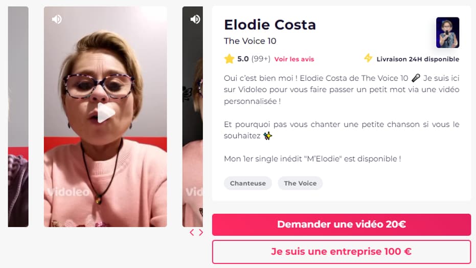 La page d'Elodie Costa sur le site de Vidoleo. La page d'Elodie Costa sur le site de Vidoleo.