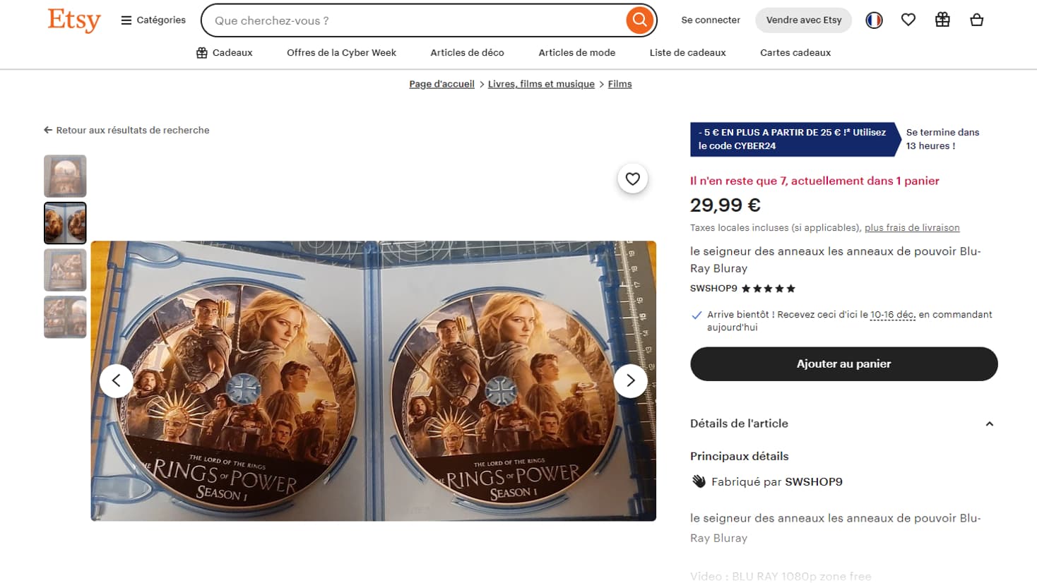 Des blu-ray de séries vendus illégalement sur Etsy