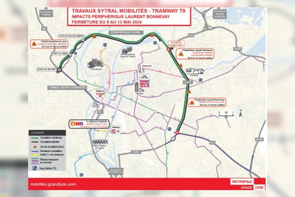 Dans la métropole de Lyon, le périphérique Laurent Bonnevay ferme dès ce 8 mai 2024 à minuit pour les travaux de la future ligne T9