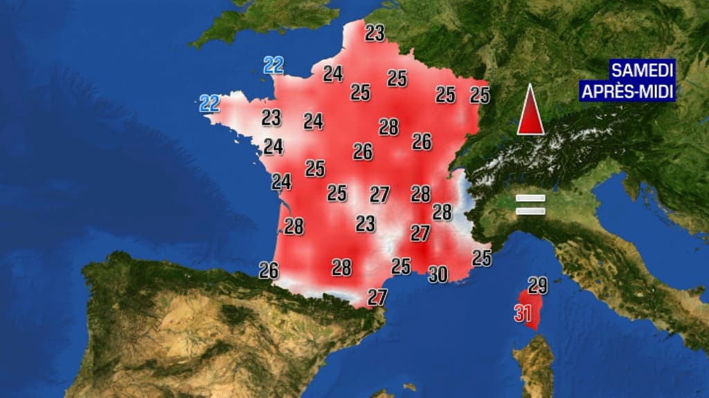 Températures attendues pour l'après-midi du samedi 25 septembre