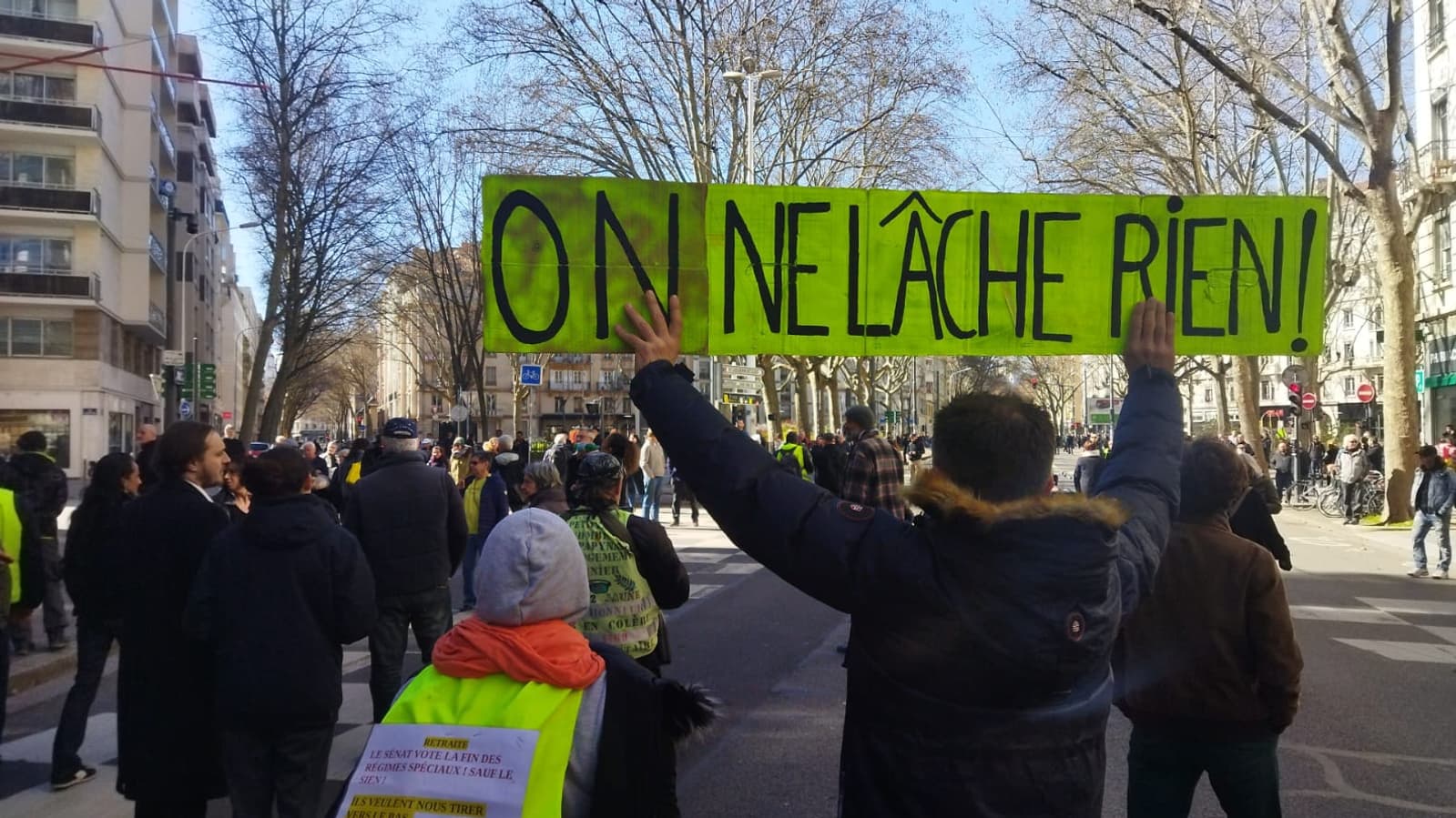 La manifestation contre la réforme des retraites le 15 mars 2023, à Lyon. La manifestation contre la réforme des retraites le 15 mars 2023, à Lyon.