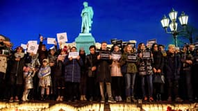 Après l'incendie dans le centre commercial de Kemerovo, des manifestations ont eu lieu dans plusieurs villes de Russie, comme ici à Moscou, le 27 mars.