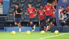 Les joueurs du PSG à l'échauffement au Parc des Princes, le 16 septembre 2020