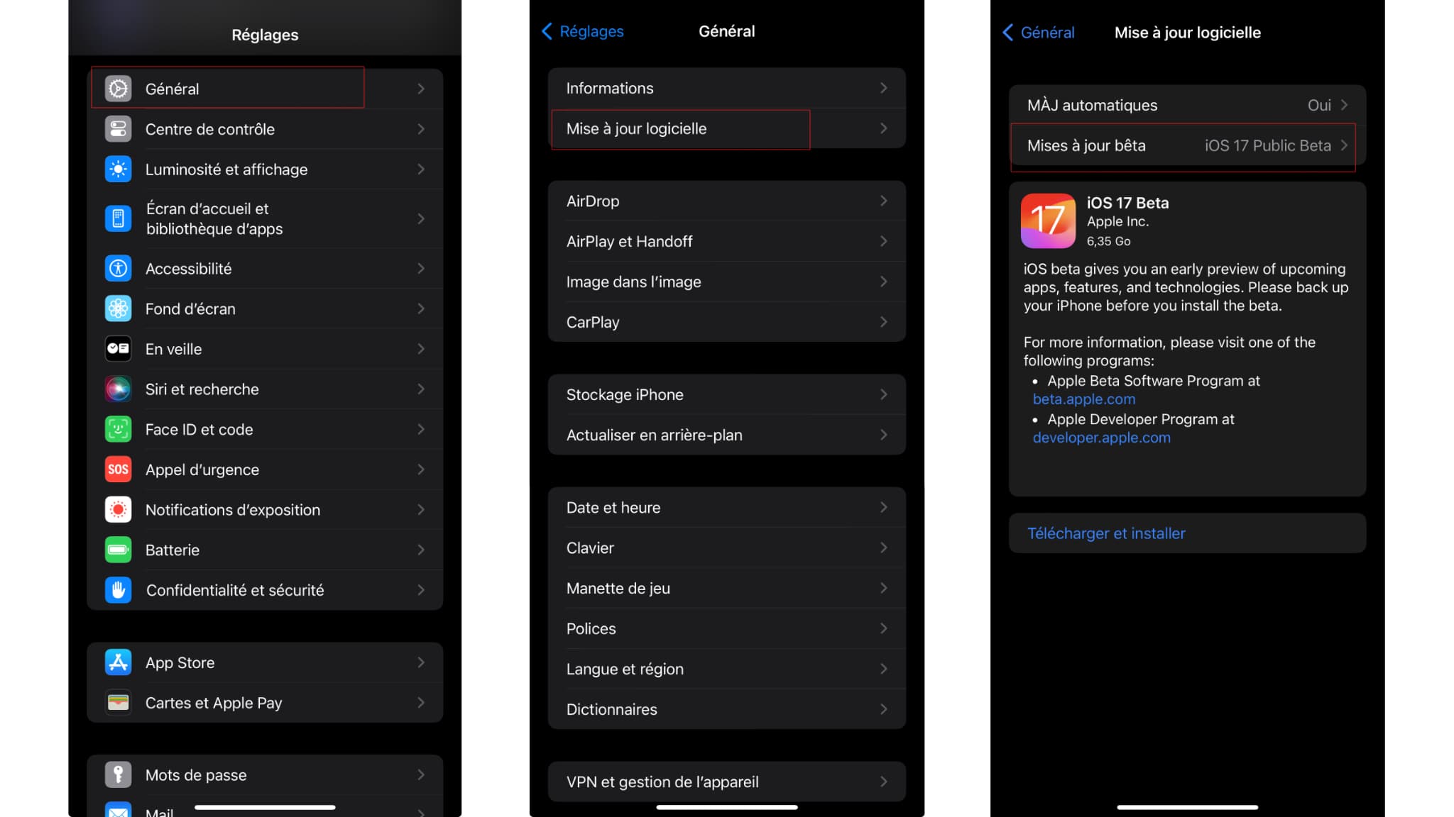 Installation d'iOS 17 en version bêta publique