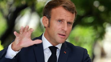 Le président Emmanuel Macron lors d'une conférence de presse, le 10 septembre 2020, à Ajaccio