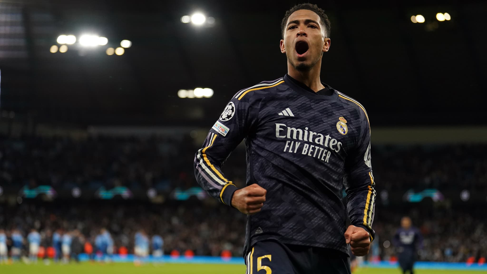 Jude Bellingham lors du match de Ligue des champions Manchester City-Real Madrid, le 17/04/2024 Jude Bellingham lors du match de Ligue des champions Manchester City-Real Madrid, le 17/04/2024