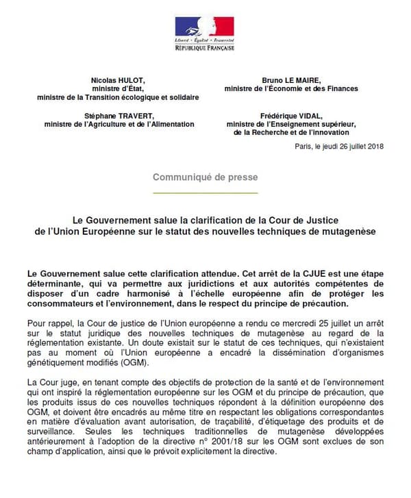 La France saluant la décision de la CJUE le 26 juillet 2018. La France saluant la décision de la CJUE le 26 juillet 2018.