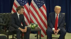 Emmanuel Macron et Donald Trump lors d'un échange bilatéral à l'Assemblée générale des Natioons Unies à New York