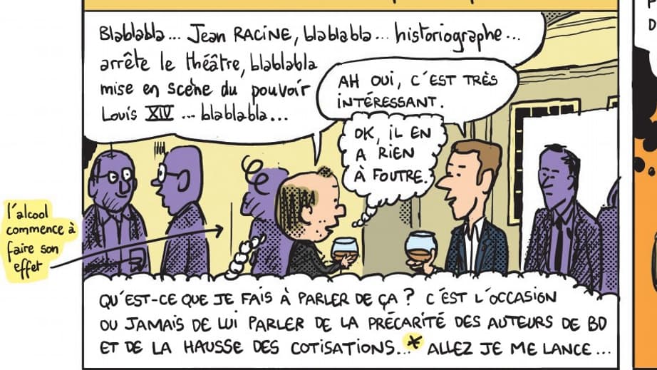 Mathieu Sapin détaillant l'idée derrière son nouvel ouvrage auprès d'Emmanuel Macron Mathieu Sapin détaillant l'idée derrière son nouvel ouvrage auprès d'Emmanuel Macron
