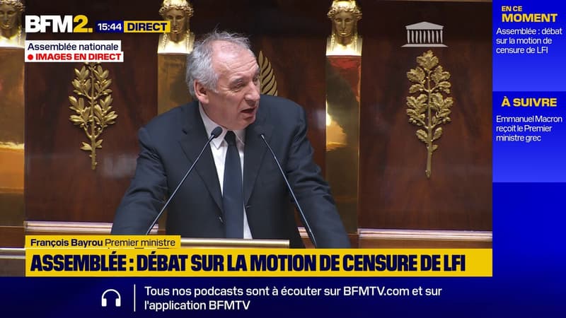 Motion de censure de LFI: François Bayrou défend l'importance d'adopter rapidement un budget