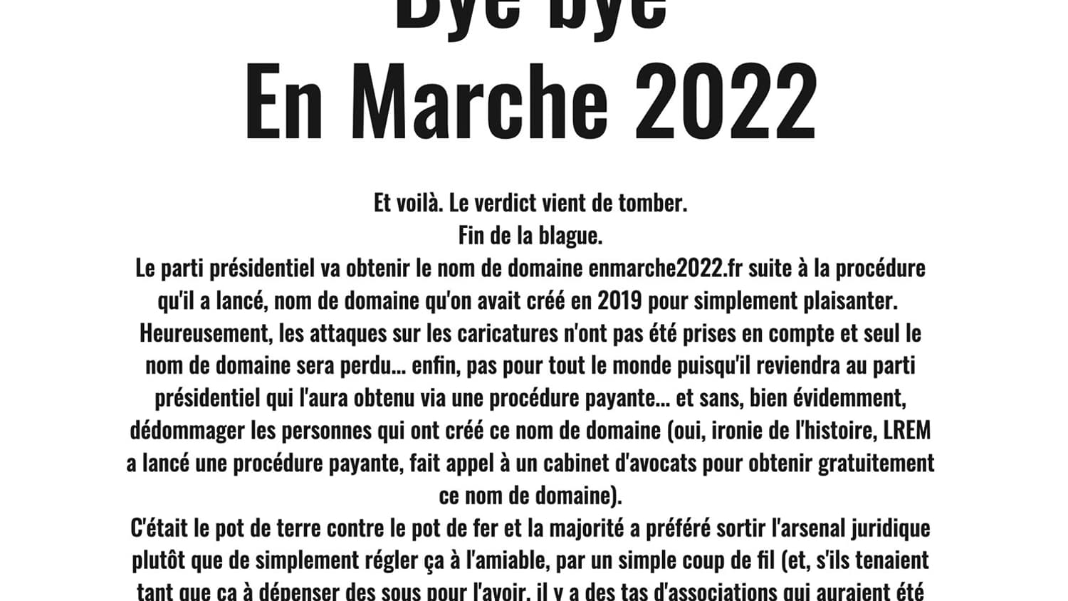 Le message diffusé par ANT Éditions sur le site enmarche2022.fr