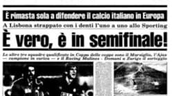 La Une de L'Eco di Bergamo au lendemain de l'exploit contre le Sporting et de la qualification de l'Atalanta pour les demi-finales de la Coupe des Coupes 1987-88 La Une de L'Eco di Bergamo au lendemain de l'exploit contre le Sporting et de la qualification de l'Atalanta pour les demi-finales de la Coupe des Coupes 1987-88