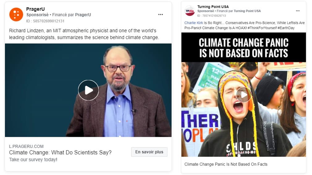 Des publicités climato-sceptiques diffusées sur Facebook en 2020