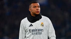 Le Français Kylian Mbappé avant le match du Real Madrid contre l'Atalanta, décembre 2024