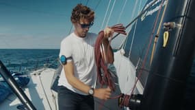 Tanguy Le Turquais à bord du bateau Lazare