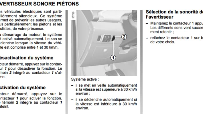 Sur la Zoé, il est possible d'activer ou désactiver l'alerte sonore. Sur la Zoé, il est possible d'activer ou désactiver l'alerte sonore.