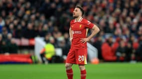 Diogo Jota lors du match Liverpool-PSG (0-1, 1 t.a.b. 4, Ligue des champions), le 11 mars 2025