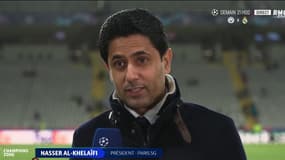 Nasser Al-Khelaïfi au micro de RMC Sport après Barça-PSG le 16 avril 2024