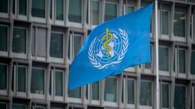 Le drapeau de l'Organisation mondiale de la santé (OMS) à Genève le 5 mars 2021.