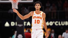 Zaccharie Risacher en pré-saison de NBA avec les Atlanta Hawks, le 08/10/2024
