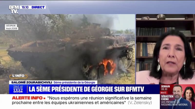 Allocution d'Emmanuel Macron: On ne peut que se réjouir de voir que l'Europe se constitue en un ensemble puissant, affirme Salomé Zourabichvili, présidente de la Géorgie 