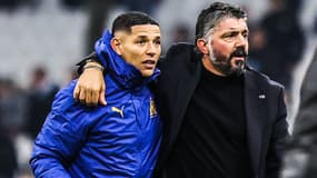 Amine Harit et Gennaro Gattuso lors du match de Ligue 1 entre l'OM et Rennes, le 03/12/2024