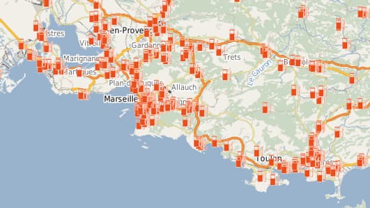 Capture de la carte du gouvernement sur les prix et les disponibilités des carburants Capture de la carte du gouvernement sur les prix et les disponibilités des carburants