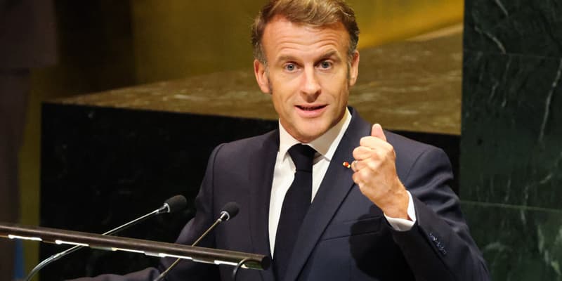 Le président français Emmanuel Macron s'adresse à l'Assemblée générale des Nations Unies au siège de l'ONU à New York, le 23 septembre 2025. 