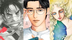 Détails des couvertures des mangas "L'Habitant de l'infini", "Hoshi dans le jardin des filles" et "Le Clan des Poe"