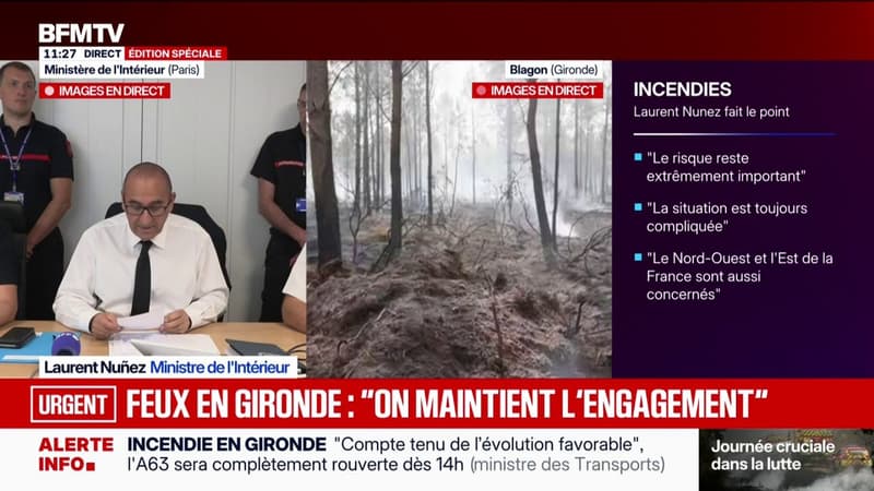"9 Air Tractor, 1 Canadair et 7 hélicoptères bombardiers d'eau" engagés sur les incendies, détaille Laurent Nuñez