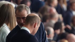 Le roi d'Espagne Felipe VI et le prince de Galles William, avant la finale de l'Euro 2024 entre l'Espagne et l'Angleterre au stade olympique de Berlin le 14 juillet 2024.
