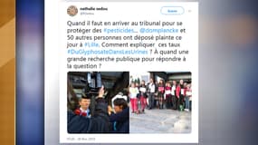 Une trentaine de personnes se sont rassemblées devant le TGI de Lille, leur taux de glyphosate dans l'urine inscrit sur le t-shirt ou en dossard