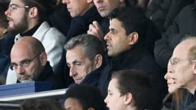 Nicolas Sarkozy et Nasser Al-Khelaïfi lors du match PSG-Nantes (2-1, 15e journée de Ligue 1), le 9 décembre 2023