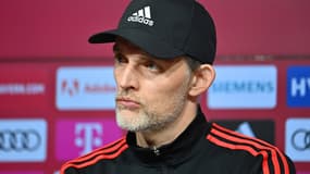Thomas Tuchel en conférence de presse avec le Bayern Munich, à Allianz Arena le 15 avril 2023