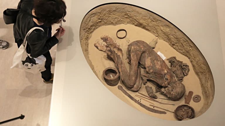 Exposée au musée de Turin en Italie, la momie serait celle d'un homme entre 20 et 30 ans, mort il y a 5.500 ans.