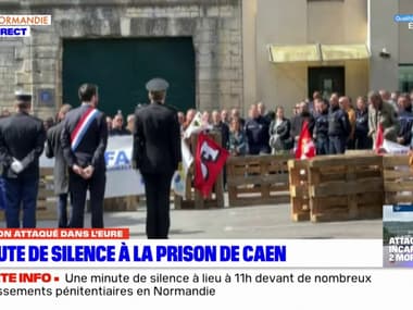 Les images de la minute de silence observée devant la prison de Caen, en hommage aux agents pénitentiaires tués dans l'Eure
