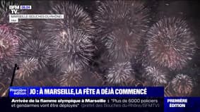 Marseille: les images du spectacle de drones et du feu d'artifice avant l'arrivée de la flamme olympique