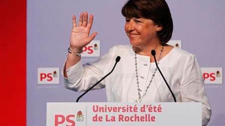 Dans son discours de clôture de l'université d'été du PS dimanche à La Rochelle, le premier secrétaire Martine Aubry a promis aux Français que les socialistes seraient à la hauteur de l'enjeu présidentiel de 2012, réclamant aux candidats à la candidature