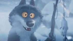 Le loup "mal aimé" de la publicité de Noël d'Intermarché qui pêche un poisson. 