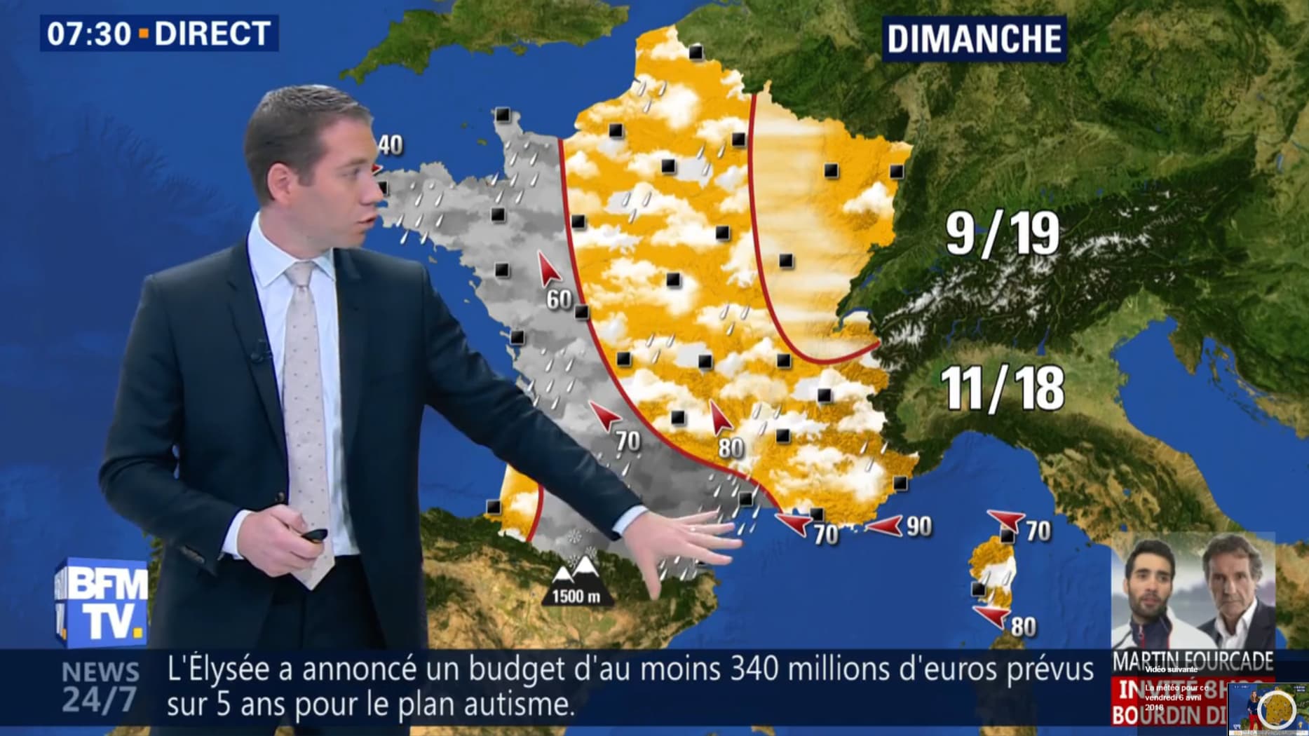 Météo du dimanche 8 avril 2018. Météo du dimanche 8 avril 2018.