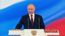Vladimir Poutine prête serment sur la constitution russe pour son cinquième mandat comme président, le 7 mai 2024